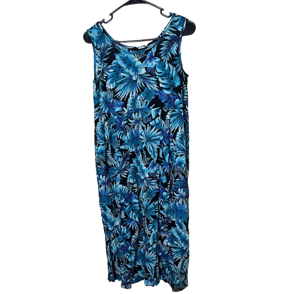 Vintage All That Jazz 90s Blue Floral Print Sleeveless‎ Maxi Dress size 7/8
